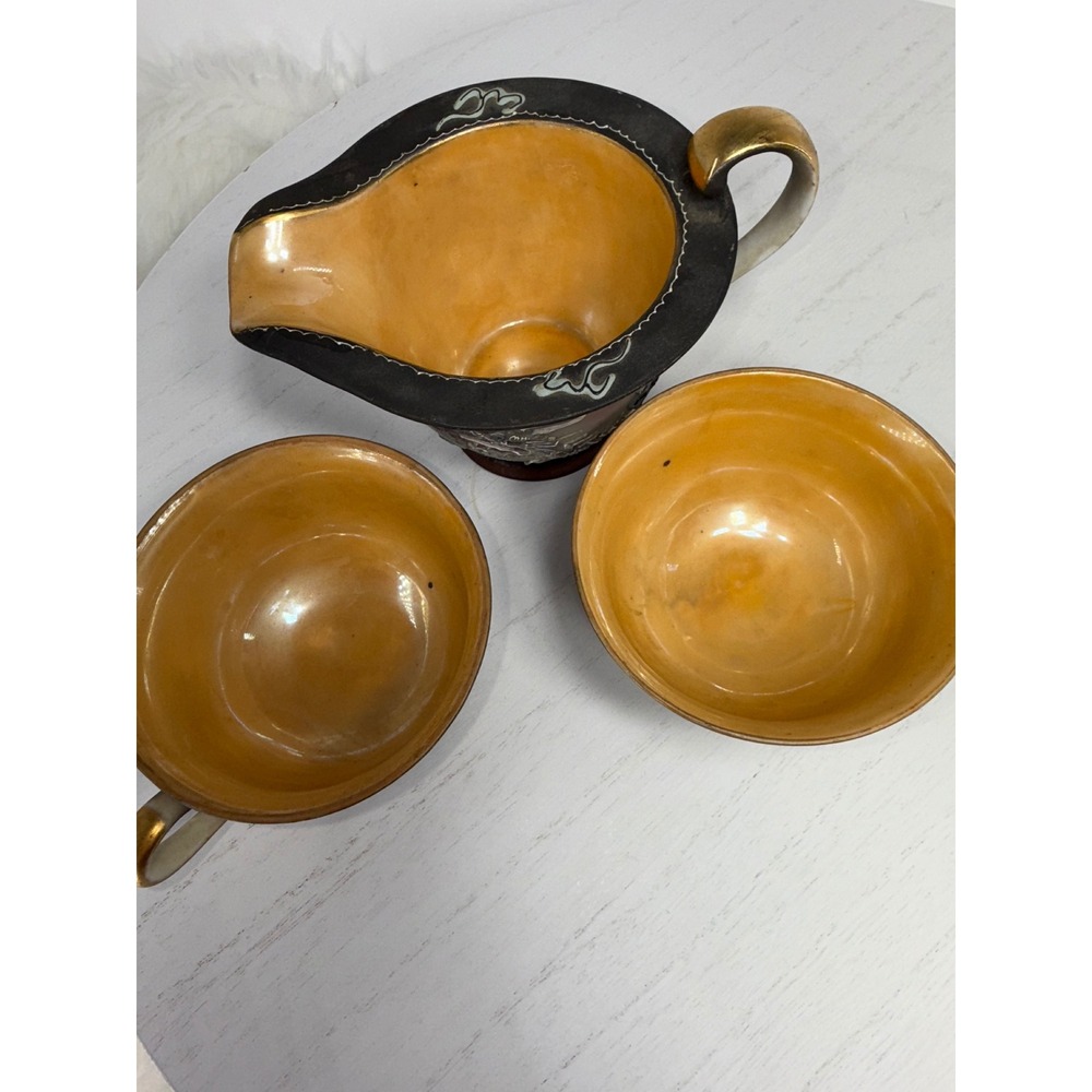 Vintage Handpainted Japan Dragon Creamer Pitcher and Two Cups Set Nikko - Picture 10 of 13
